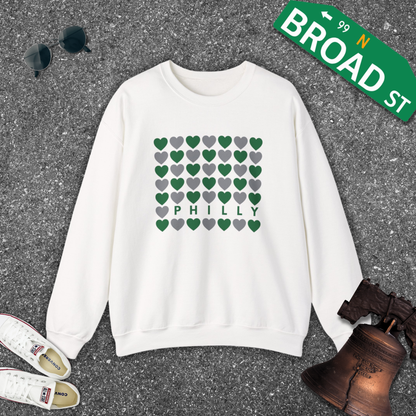Philly Hearts - Light Green & Gray Crewneck