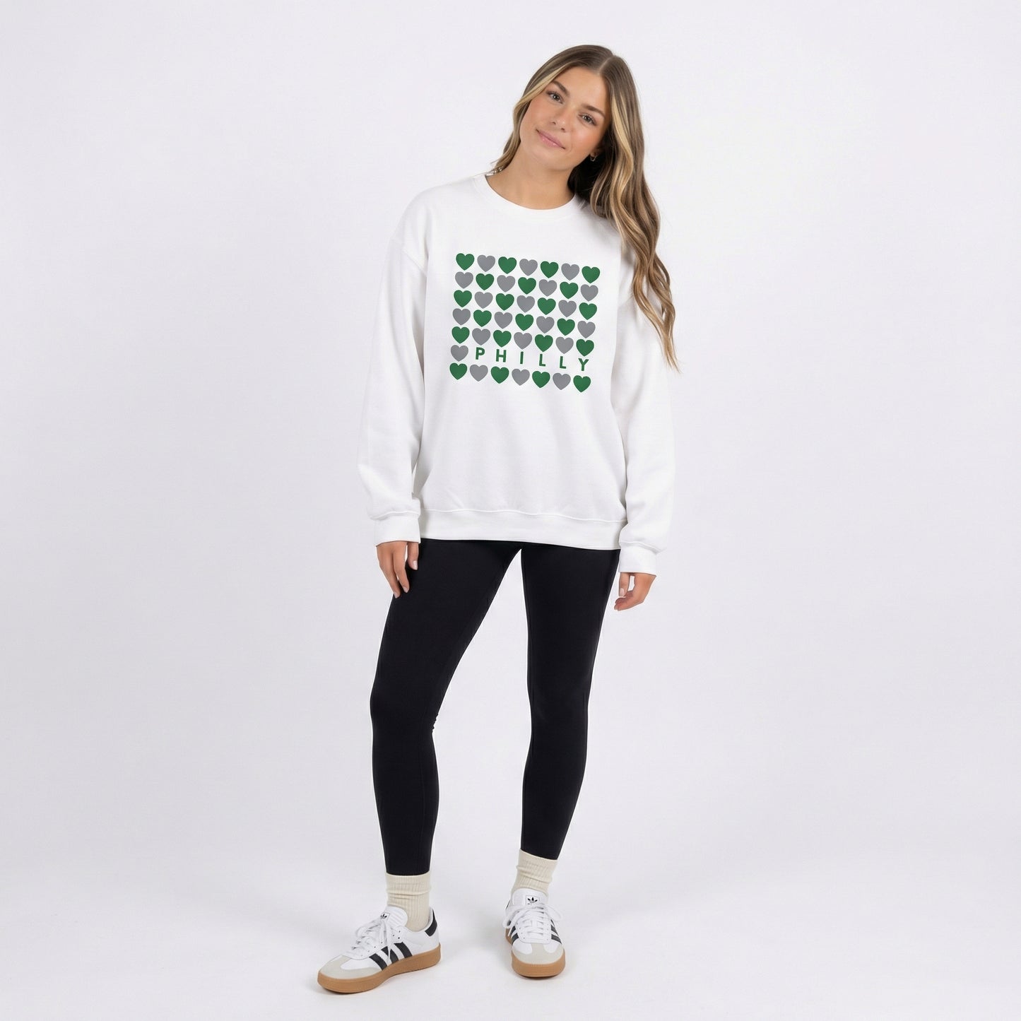 Philly Hearts - Light Green & Gray Crewneck