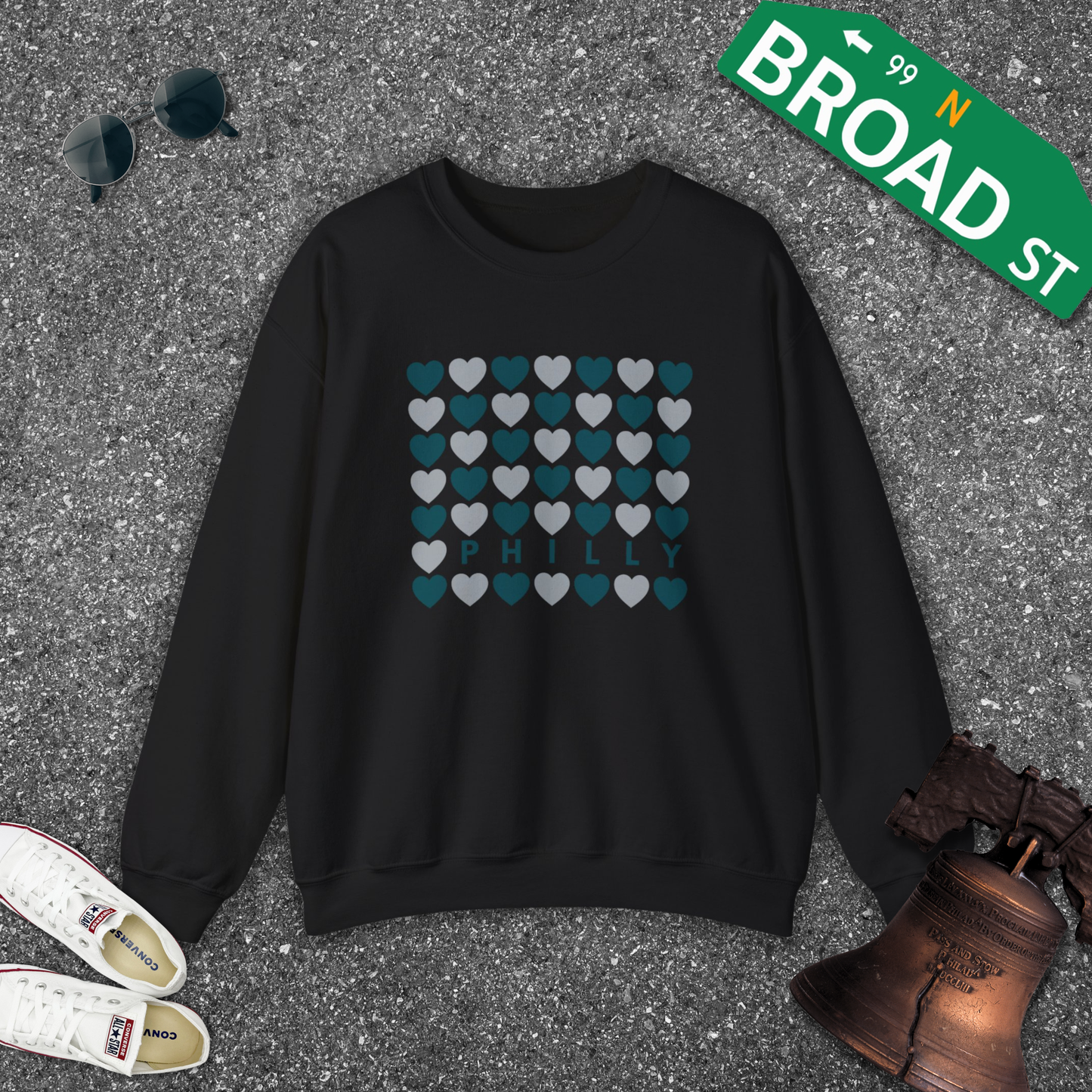 Philly Hearts - Dark Green & Gray Crewneck